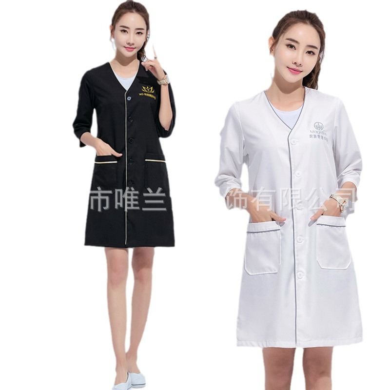 Beauty salon beautician work clothes female tattoo embroidery artist white gown micro-finishing Health Care clothes manicure skin management work clothes