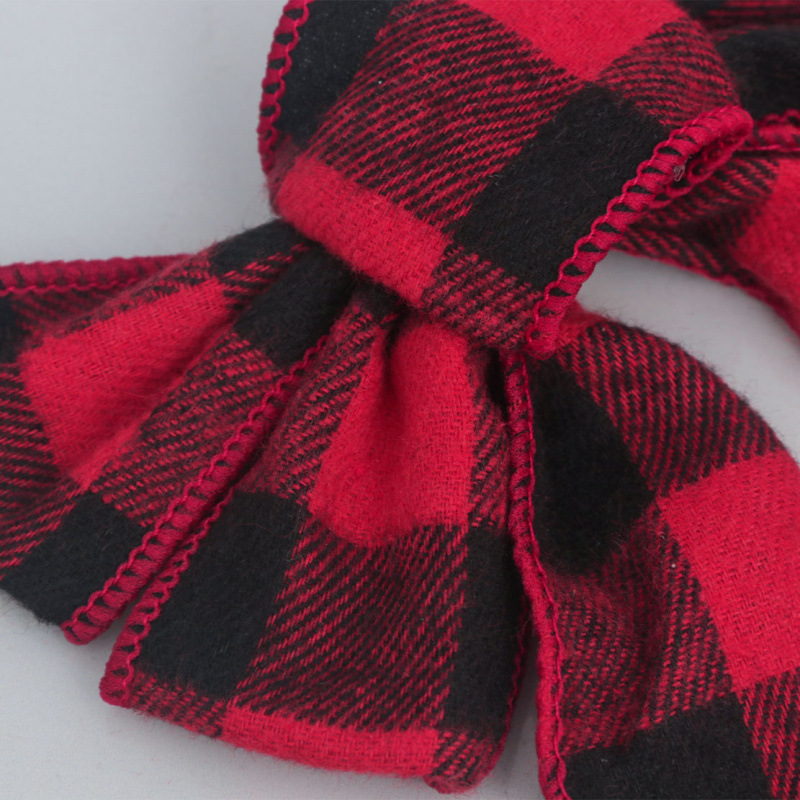 In-Stock Christmas Linen Bowknot Imitation Linen Black and White Plaid Bowknot Large Bowknot Polyester Christmas Bowknot