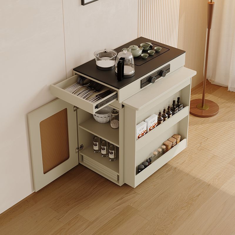 New Island Cream Dining Table Integrated Telescopic Folding Simple Small Household Solid Wood Multi-Functional Tea Dining Table