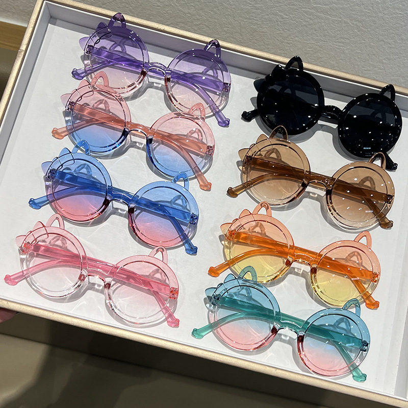 Новые универсальные детские солнцезащитные очки 2025 года, симпатичные очки в виде котенка, мультяшные очки, цветные детские очки
