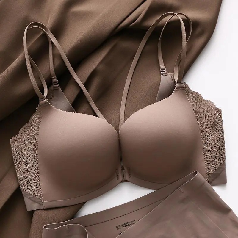Japanese Beauty Back Front Buckle Bra Without Rims Intimates for Women with Small Breasts, Thickeneded Flat Chest, Comfortable and Traceless Push-Up Bra