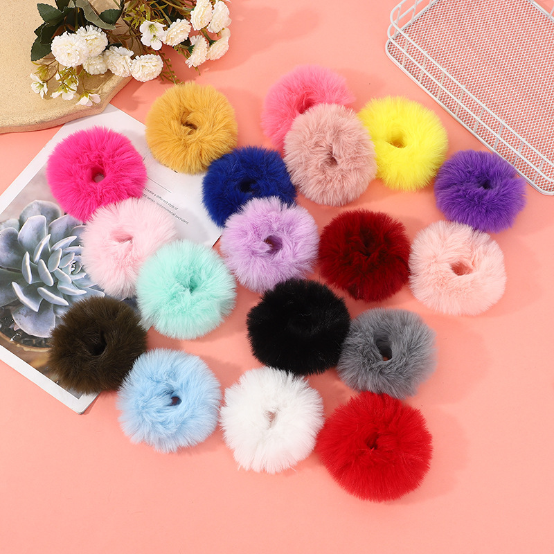 Fashion New Spot Plush Hair Tie Cute Girl's Ball Head with Imitation Rabbit Fur Hair Tie Autumn and Winter Multi-Color