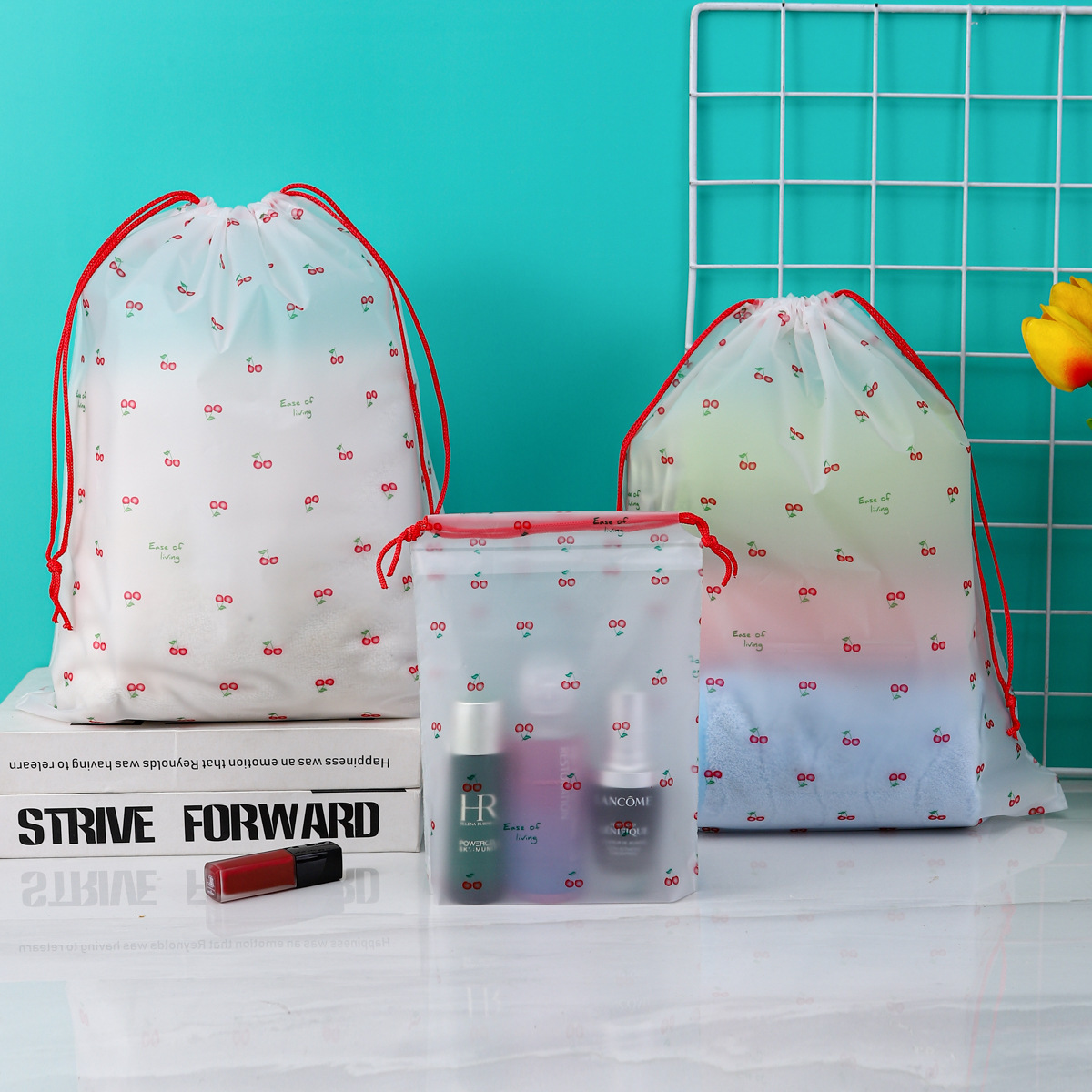 Cute Cherry Shoes Drawstring Drawstring Storage Bag Travel Portable Repackaging Drawstring Storage Bag Moisture-Proof and Anti-Fouling