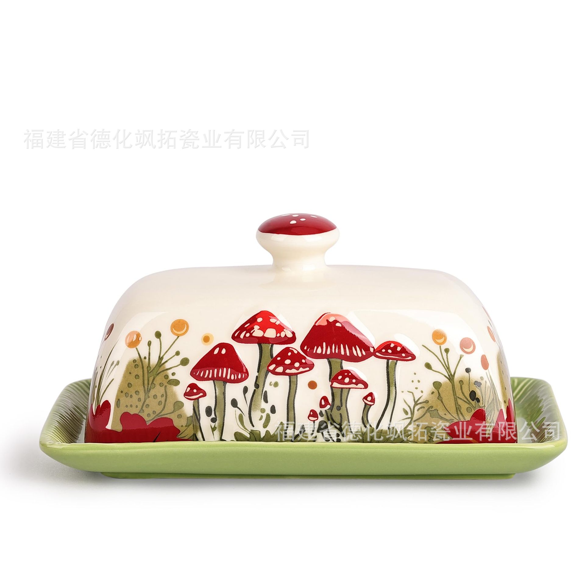 Cross-border Hot-selling Creative Mushroom Ceramic butter Dish Kitchen Cheese Cheese Storage Box with Lid Bull Oil Tank Storage Box