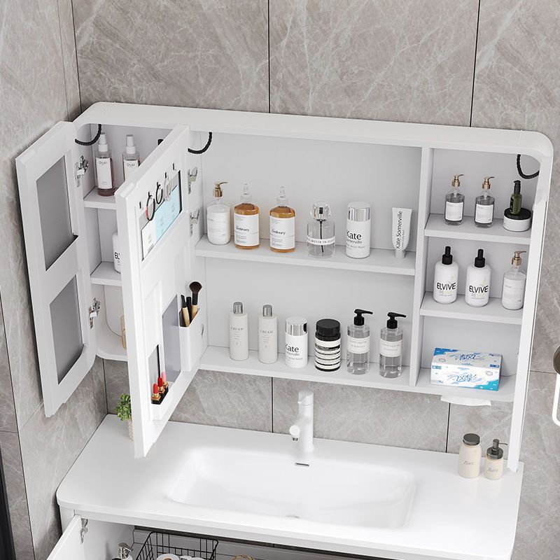 Space Aluminum Arc Rounded Bathroom Smart Storage Mirror Cabinet Beauty Rack Storage Bathroom Wall-Mounted Bathroom Mirror