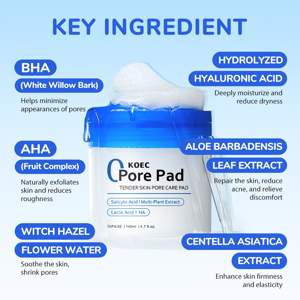 KOEC Salicylic Acid Cleaning Cotton Pore Cleaning Exfoliating Cleansing Pad Cross Border Wholesale Zero Pore Pad