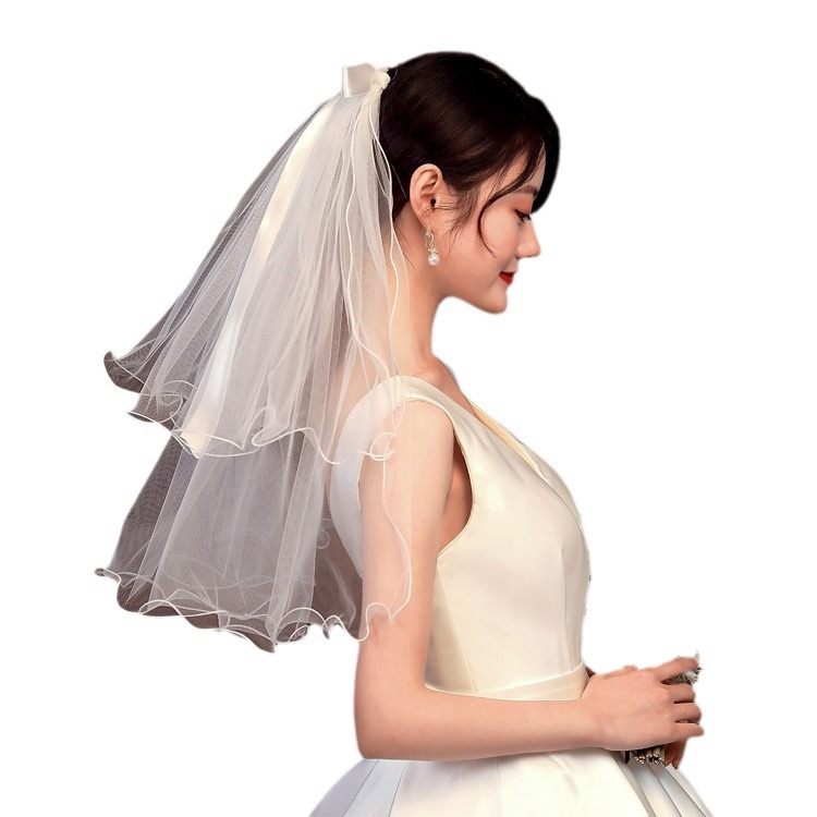 Bridal Veil Short Cyber Celebrant Two-Layer Bow Ribbon Simple Luminous Floor Stall Soft Puffy White Wholesale for Children