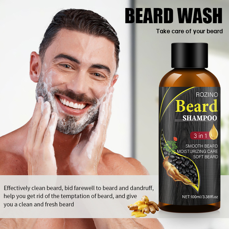 Cross-Border Exclusive Sale of Ginseng and Black Bean Essence Deep Cleansing, Refreshing, Oil Control and Nourishing Beard Shampoo Shampoo Wholesale