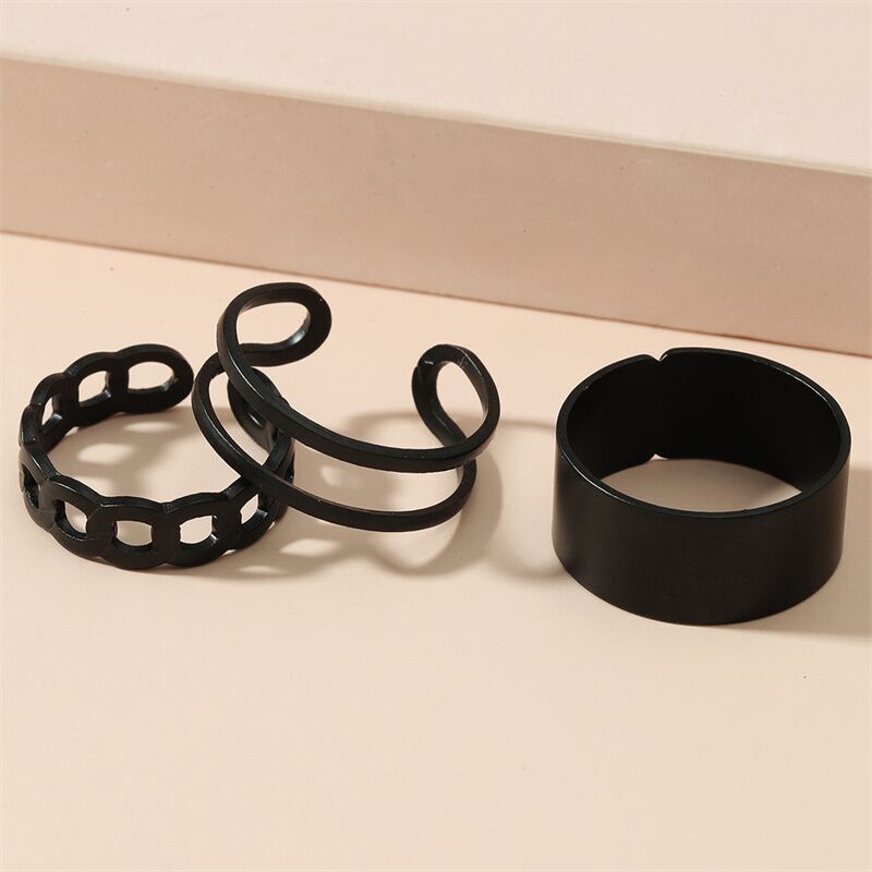 Black Open ring Three-piece Set AliExpress Hot Double-layer ring Set Simple Geometric Joint ring ring