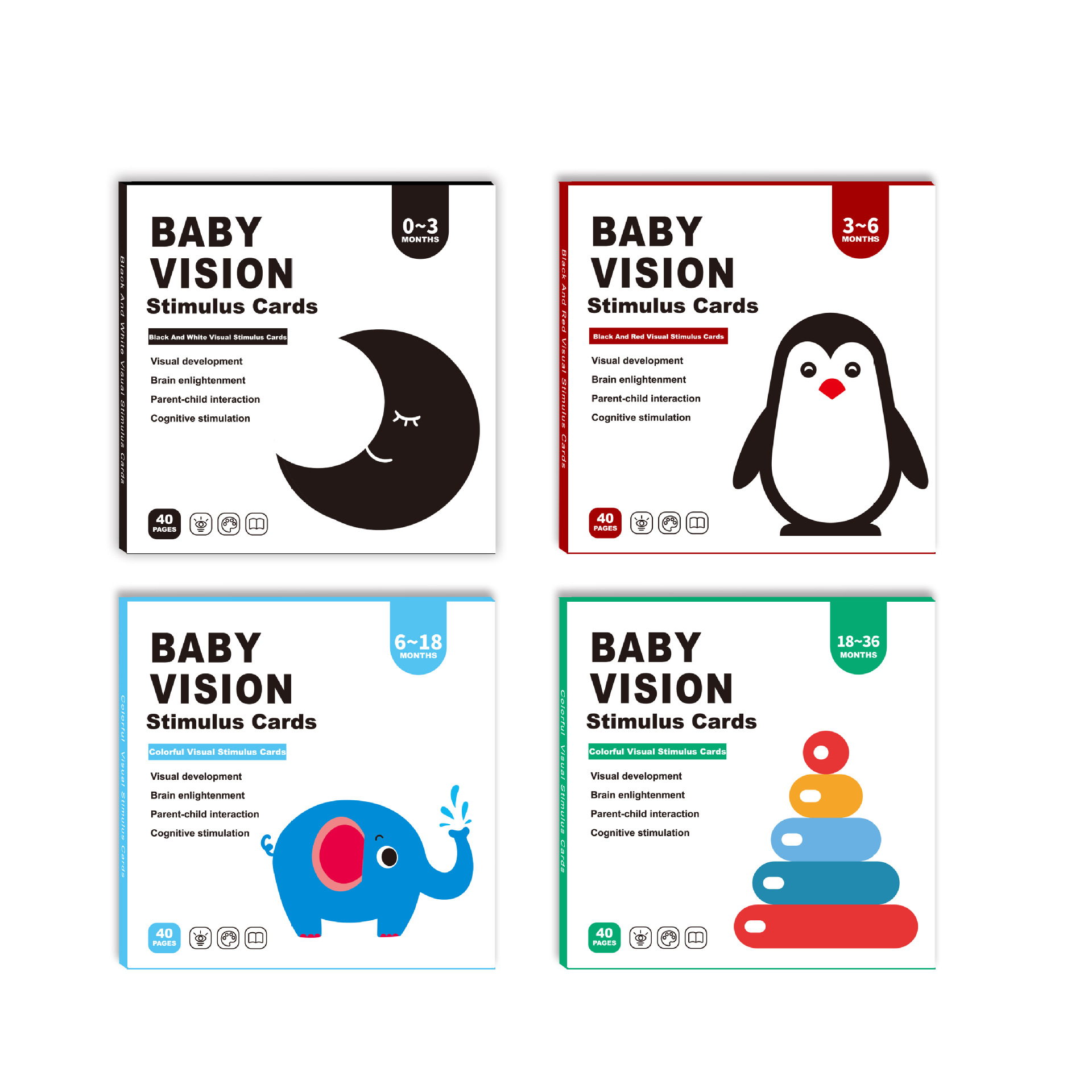 Baby Early Education Card Black and White Card Newborn Visual Stimulating Card 0 to 3-6 Months Baby Chase Color Card