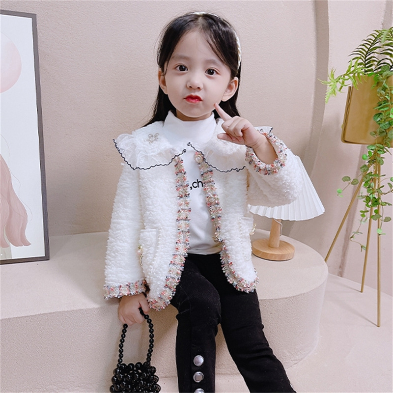 Girls' Chanel-Style Doll Collar Jacket with Fleece Lining, Thickened 2025 Winter New Korean Version Children's Trendy Coat