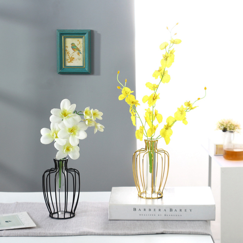 Креативная металлическая отделка металлическая стеклянная гидропонная ваза для гостиной обеденного стола кованая ваза декоративная домашняя цветочная бутылка