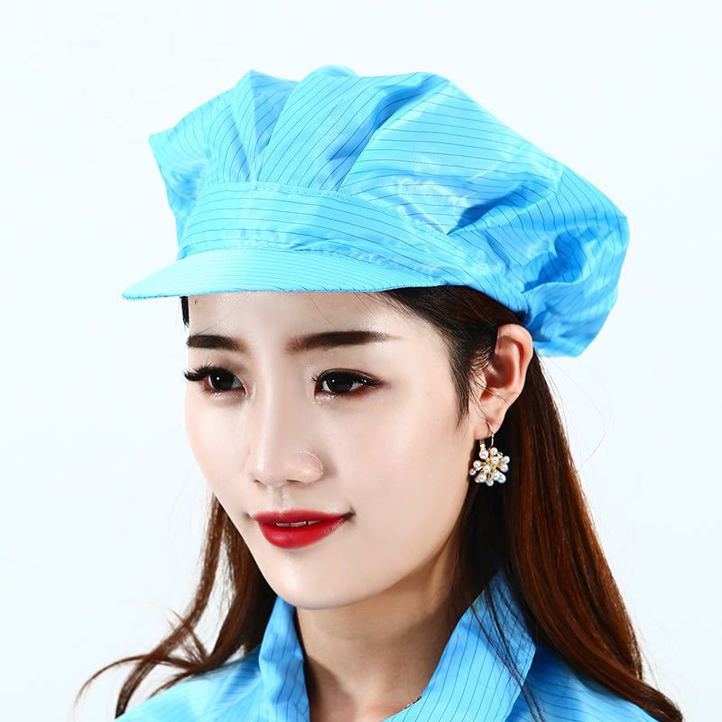 Anti-Static Striped Work Cap, Women's Work Cap, Anti-Static Cap, Dust-Free Cap