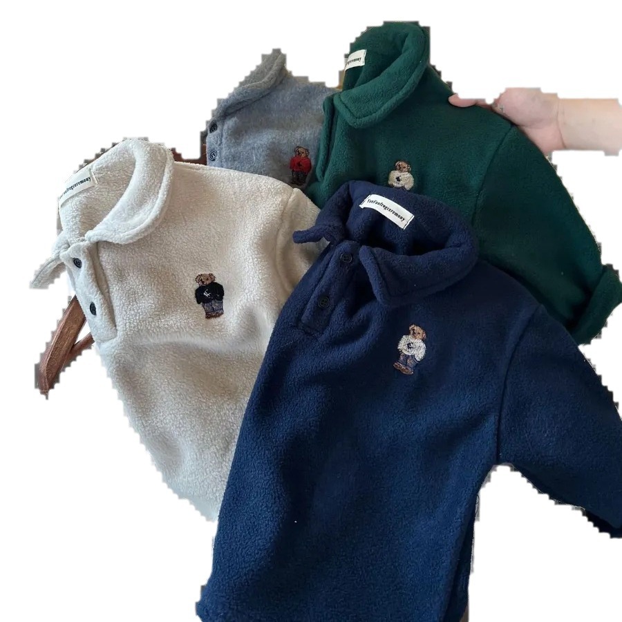Children's fleece-lined polo shirt 2023 autumn and winter New girls' bottoming shirt boys' cartoon sweater sweater top