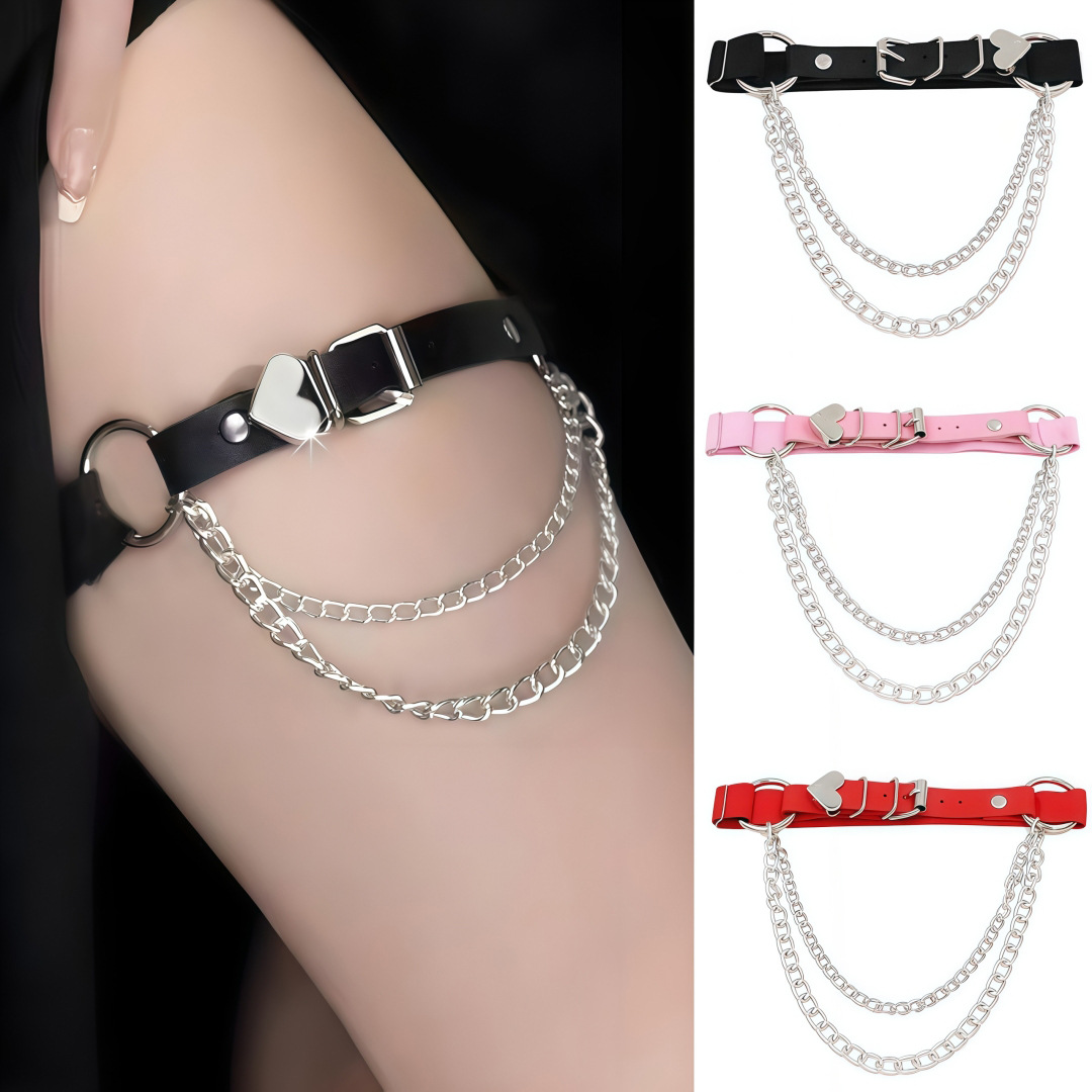 Экологически чистый PU кожаный европейский и американский панк готический стиль PU кожаный асимметричный пояс с сердцевидной цепочкой эластичное кольцо для ноги