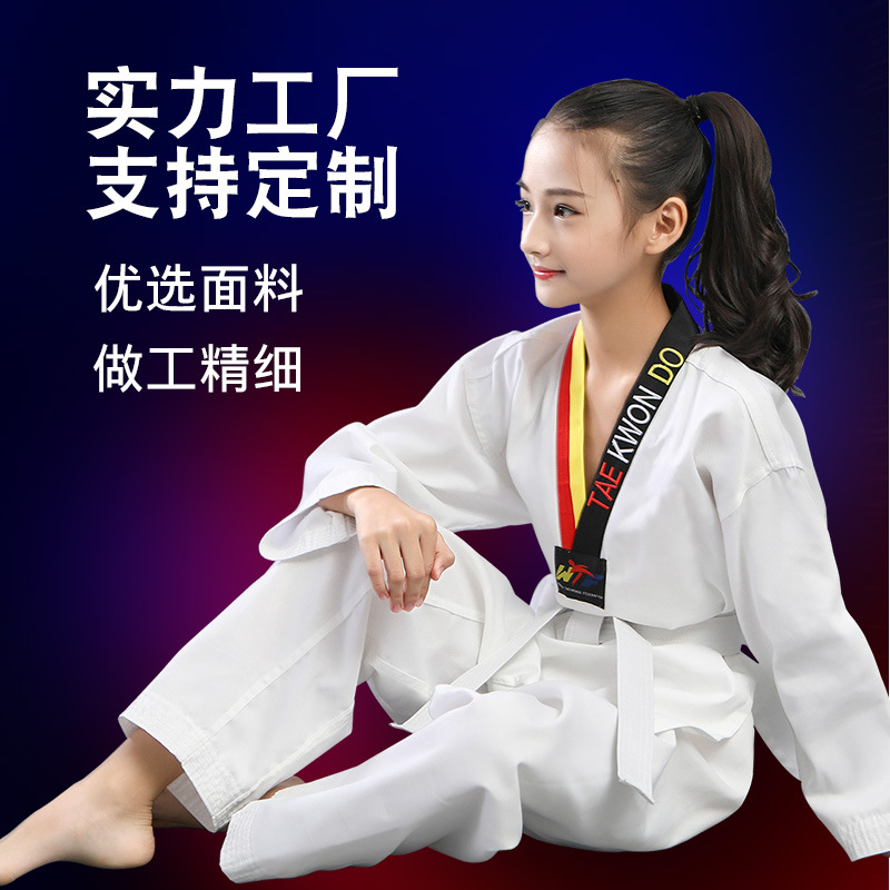Children's and Adults' Long-Sleeved and Short-Sleeved Taekwondo Uniforms for Men and Women, Spring and Summer Taekwondo Training Uniforms, Trendy Taekwondo Clothing