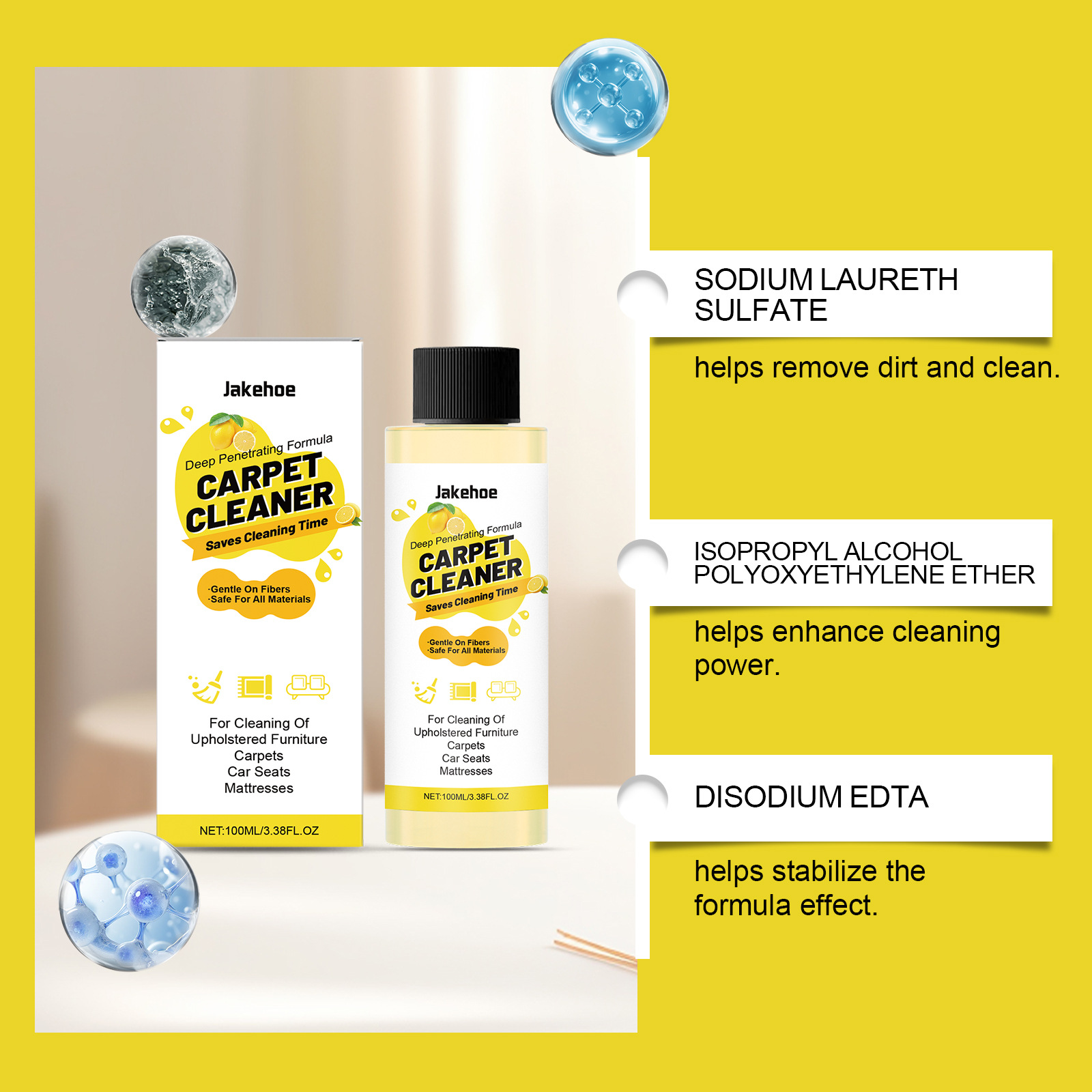 Jakehoe Carpet Cleaner, Special Carpet Cleaning Stain, Daily Gentle Blanket Protection, Suitable for a Variety of Materials