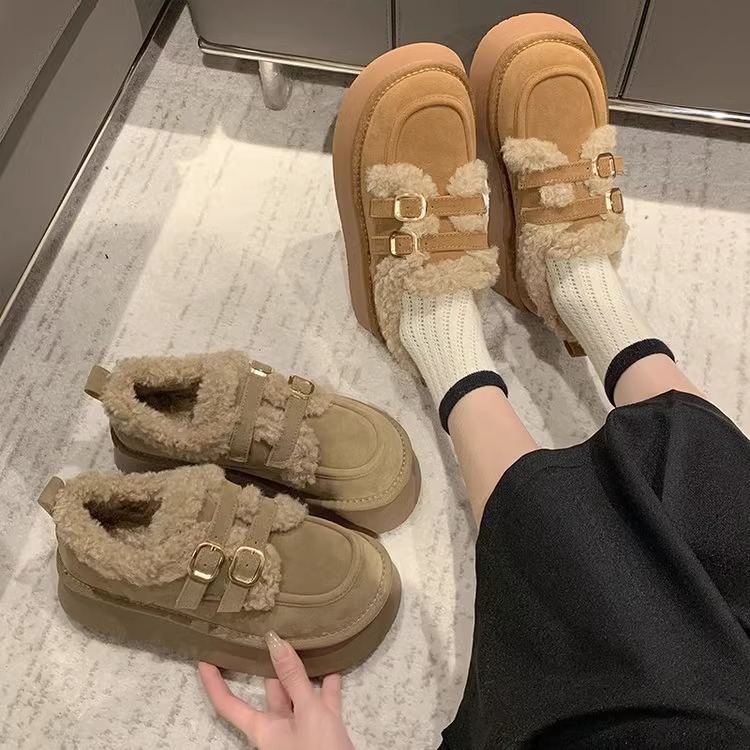 Thick-Soled Cotton Shoes for Women's Winter Outer Wear 2025 New Fashion Lazy One-Leg Snow Cotton Shoes Retro Fleece-Lined Birkenstock Shoes