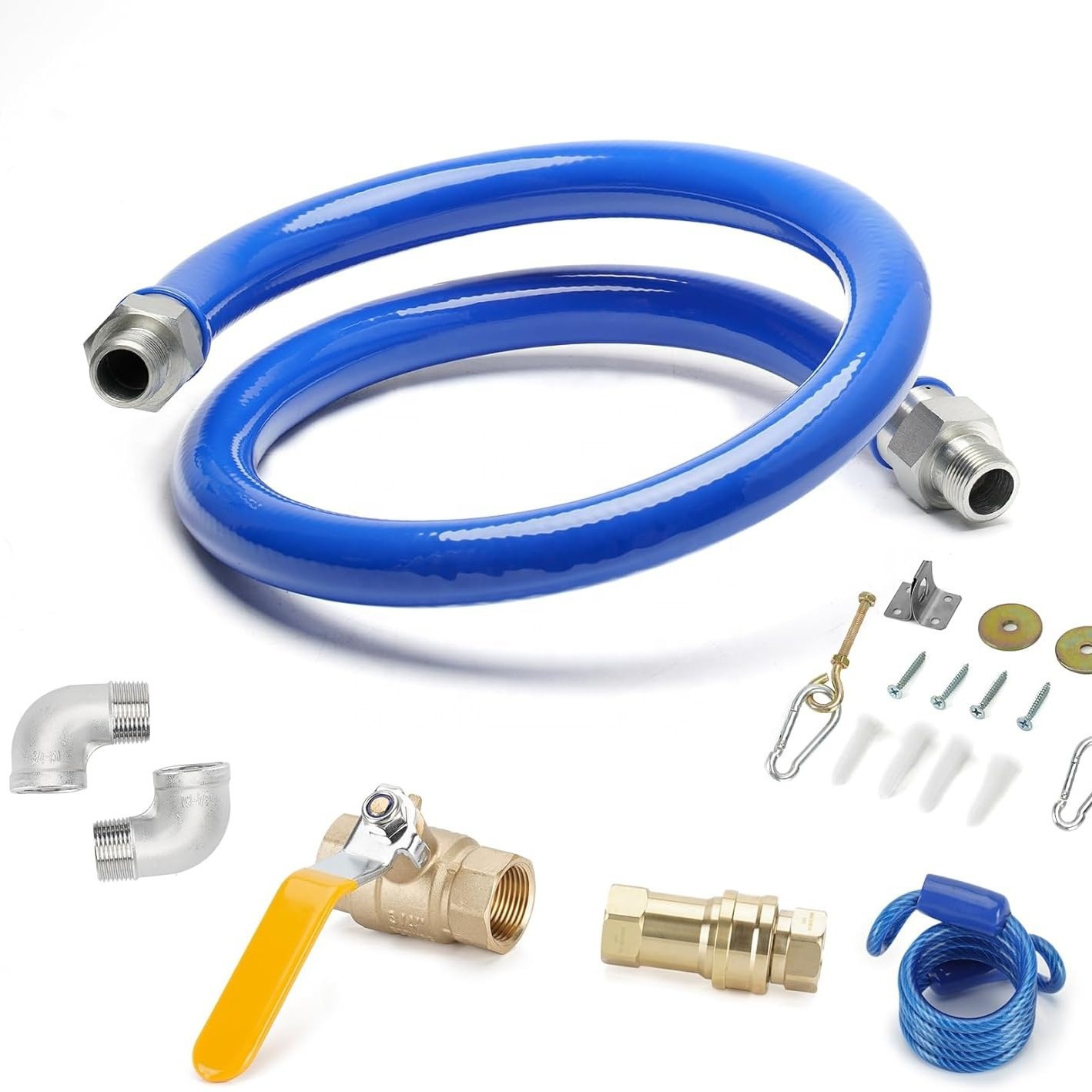 3/4 Commercial Connector Hose Blue Yellow Gray with Universal Head 36 Inches 1675Kit48 Commercial Kitchen Pipe