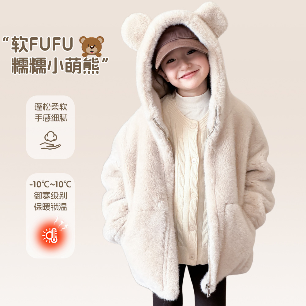 Детское меховое пальто, повседневная одежда для детей, утепленная куртка с капюшоном для мальчиков и девочек