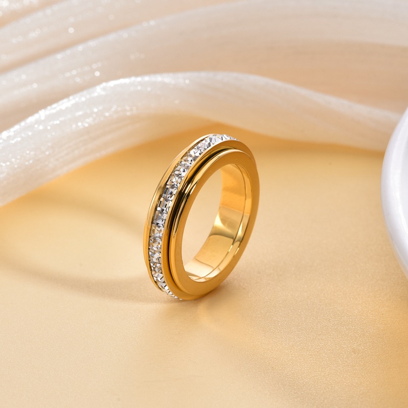 Live-Streaming Hot Item: 5mm Single-Row Square Diamond Rotatable Double-Ring Fortune-Turning Spinning Ring, Starry Sky Couple Ring