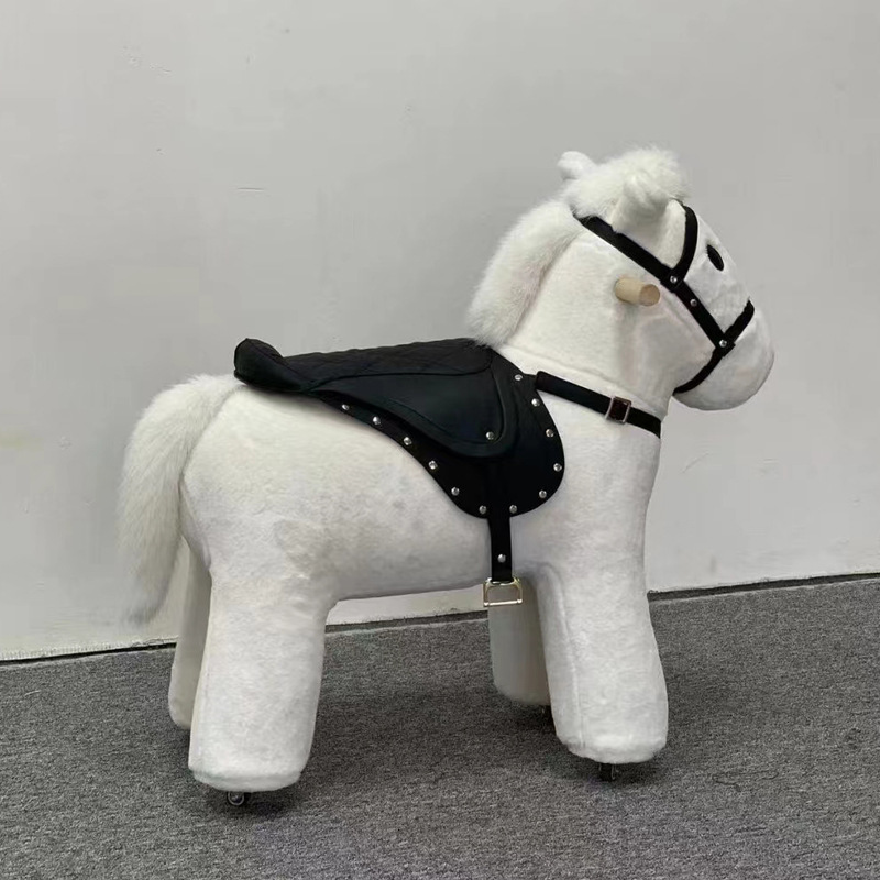 Ride Cartoon Pony Stool with Wheels Wool Rocking Horse Internet-popular Creative Children's Toy Pulley Animal Chair