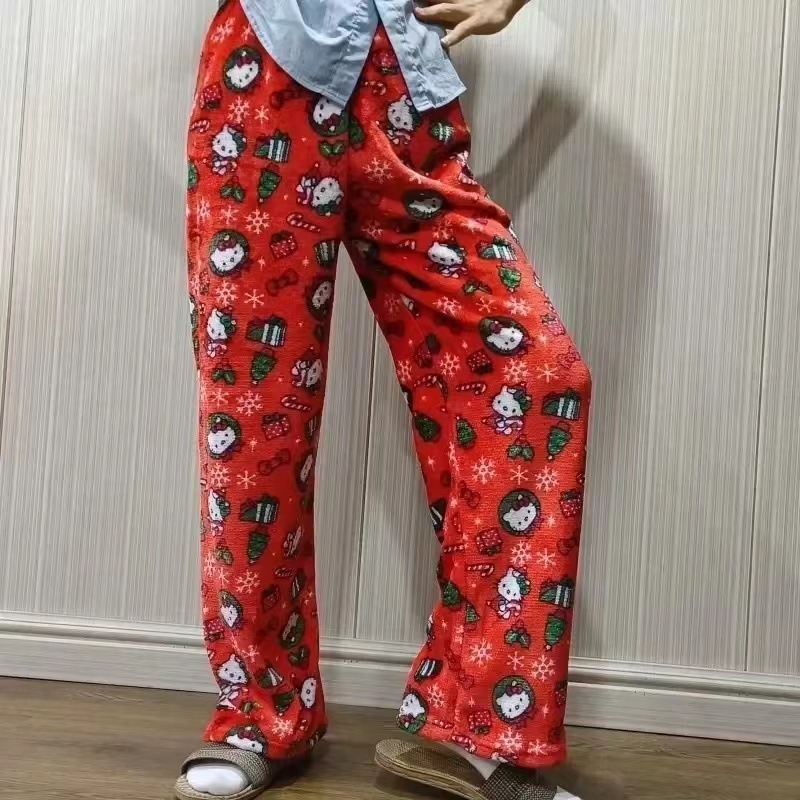 Cross-border Halloween fleece-lined Pajama Pants Women's Home Casual Autumn and Winter Loose Flannel Pants Home Casual Outer Wear