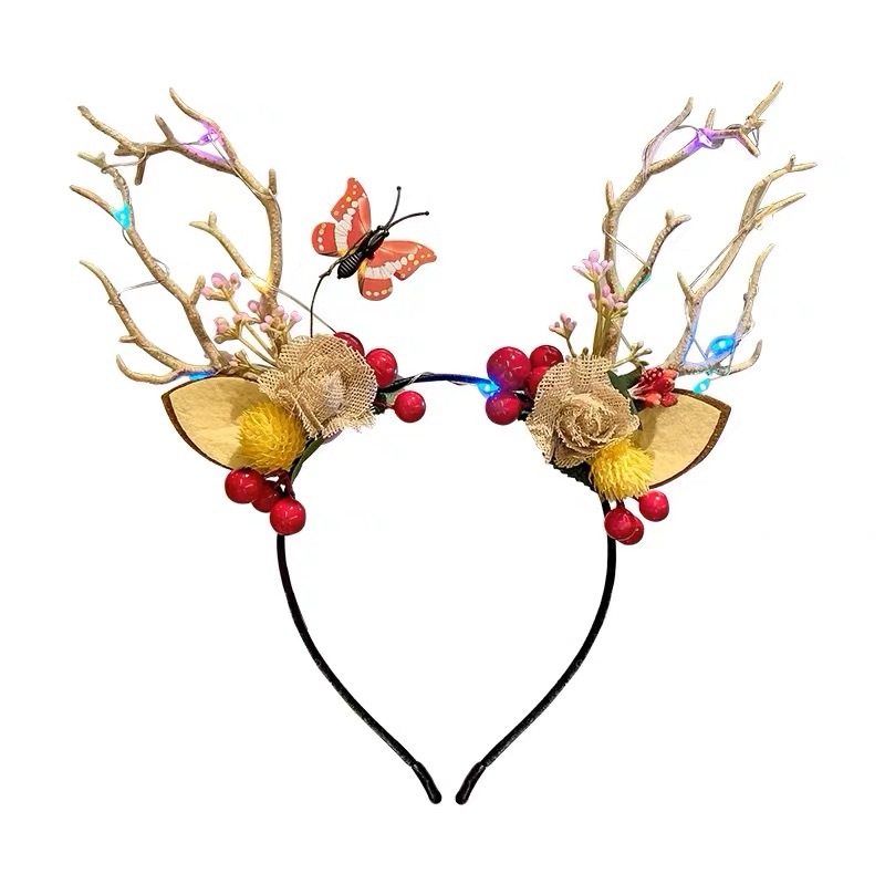 New Antler Headband Headdress Forest Style Super Fairy Luminous Elk Christmas Elf Holiday Photo Flash Headband