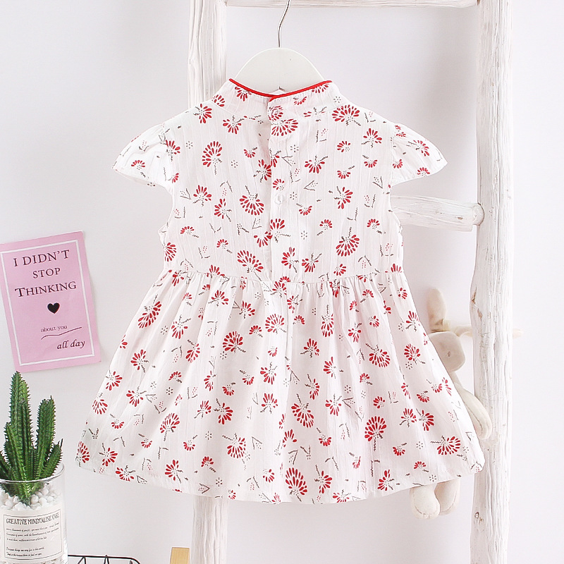 BD46 girls cheongsam short sleeve floral skirt summer cool breathable A- line skirt 2023 new fresh ins style