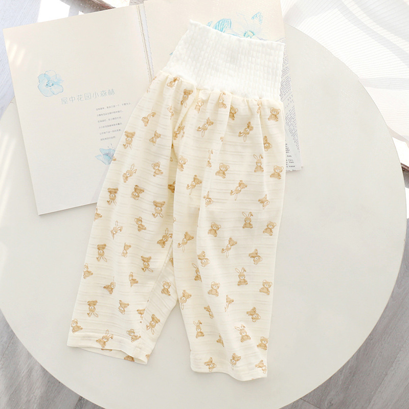 Summer Thin Japanese Style Kidsren's Anti-Mosquito Pants Pure Cotton Type a Birthday City Bamboo Cotton Baby Nine-Point Belly Protection High-Waisted Pants