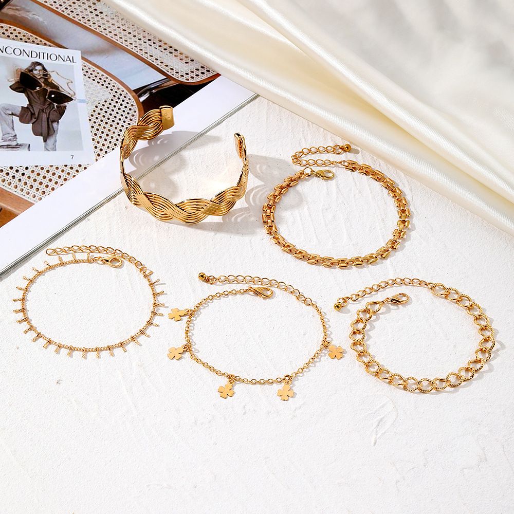 Cross-border new jewelry fashion temperament creative zircon imitation pearl alloy jewelry suit ladies 54 piece set