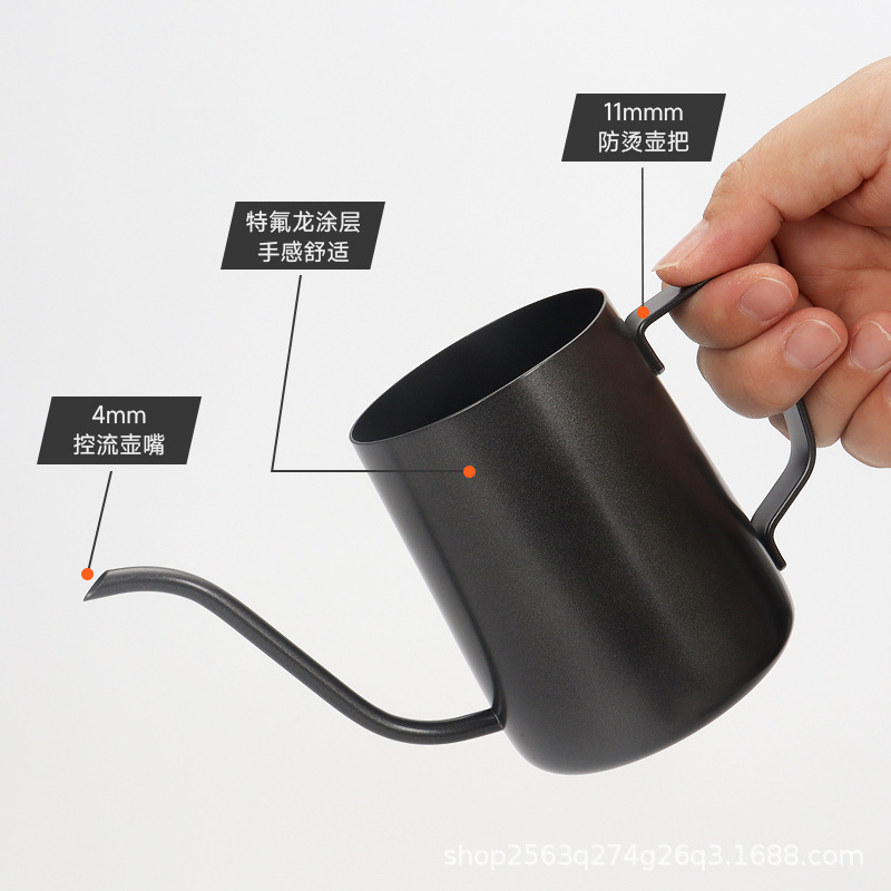 Cross-Border Coffee Pour-Over Kettle, Stainless Steel Gooseneck Dripper, Black Long Spout Pour-Over Kettle Tool for Home Use, Thickened