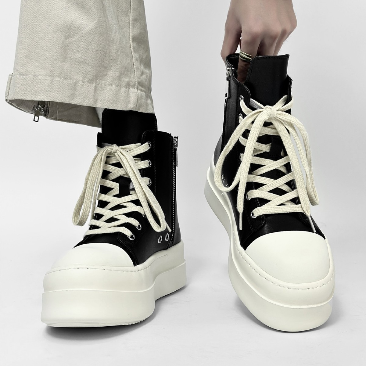 Elevated High Platform High-top Board Shoes Men's Zipper Couple's Canvas Martin Boots American Style High Street Motorcycle Derby Boots for Women