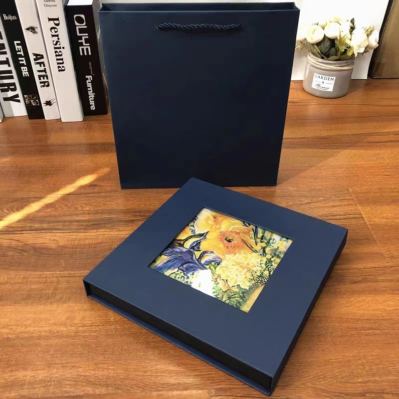 Hidden blue window gift box square gift box scarf scarf clothing packaging box flip box wholesale direct sales