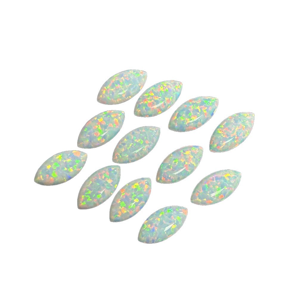 Manufacturer Wholesale Marquise-Shaped Synthetic Opal Loose Stone Ring Surface Op17 White Artificial Opal Australian Opal Flats Bottom Plain Surface