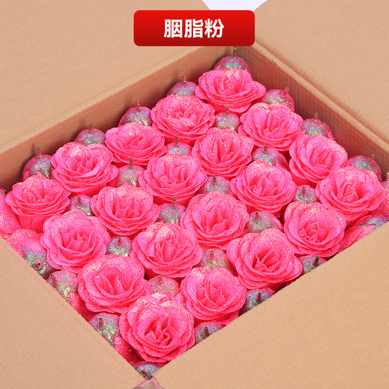 Factory wholesale simulation gold powder crystal rose flower head blue enchantress red fake flower flash cross-border rose