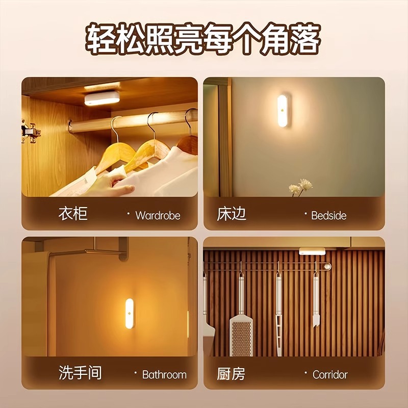 Human Body Sensor Night Light Magnetic Rechargeable Voice-Activated Light Home Wireless Aisle Wall Night Corridor Sensor Light