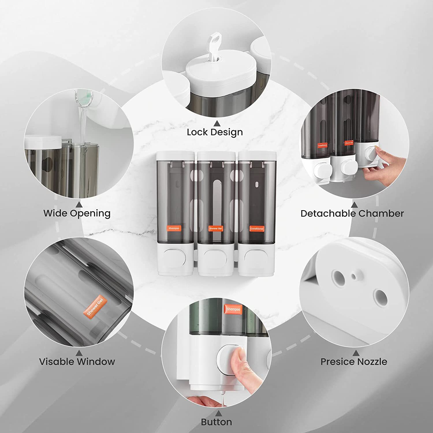 Wall-mounted Three-head Soap Dispenser Household Hotel Soap Box Hole-free Manual Pressing Shower Gel Box Hand Sanitizer Bottle