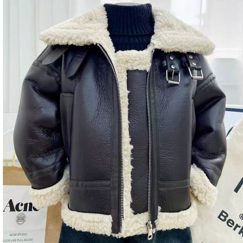 Осенние и зимние верхние одежды для мальчиков, стильная корейская бархатная куртка с мехом для маленьких и средних детей, верхняя одежда из овечьего бархата