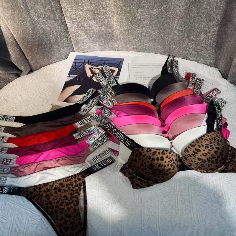 Популярный комплект женского нижнего белья Victoria с буквами и стразами, стальной кольцо, комфортный сексуальный бюстгальтер