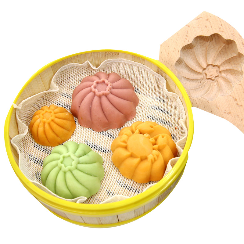 Home Kitchen Handmade Pastry Bun Pattern Steamed Bun Mold Baking Wooden Pasta Large, Medium and Small Steamed Bun Printing Tool