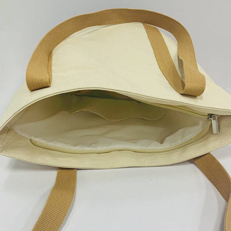 Customized Korean Style New Large Capacity Zipper Canvas Large Bag Simple Style Women's Shoulder Bag Casual Tote Bag