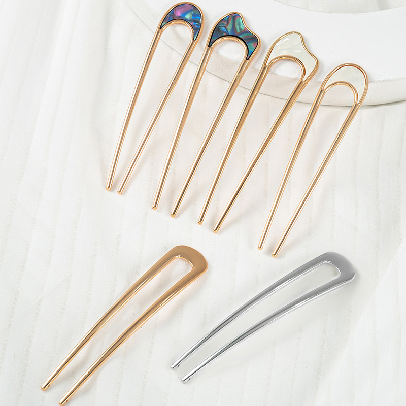 Japanese official website Same style metal hairpin shell paper plate hair clasp ins online popular same style U-shaped alloy balls hair fork
