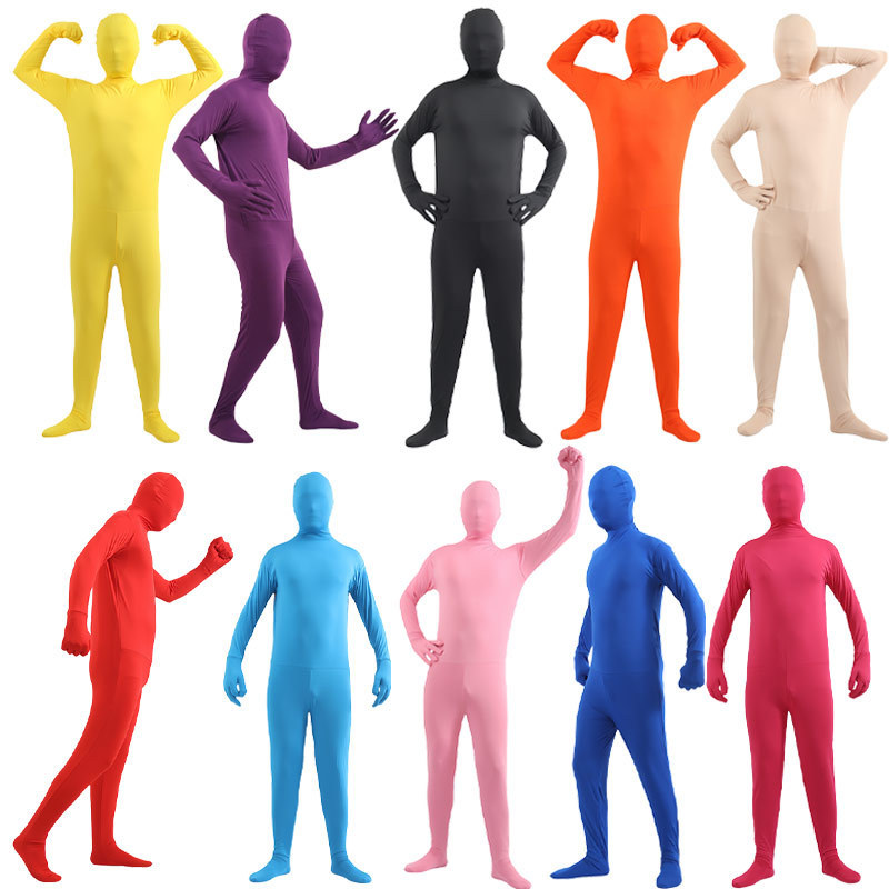 Halloween Cos Adult Male Pure Color Tight-Fitting Invisibility Suit Clothes Black Man Jumpsuit Invisible Man Kidsren's Costume