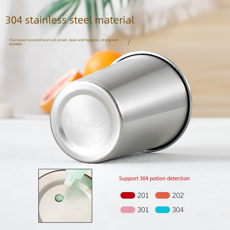 Cross-Border 304 Stainless Steel Beer Cup Large Capacity Single-Layer Water Cup Rolled Edge Wine Cup Milk Tea Coffee Cup Mouth Cup Logo