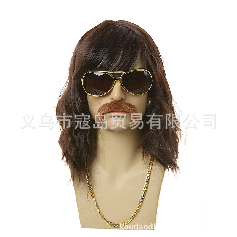 Amazon Halloween 80s Punk Heavy Metal Orange Long Straight Hair Disco COS Dress Up European and American Men's Wig