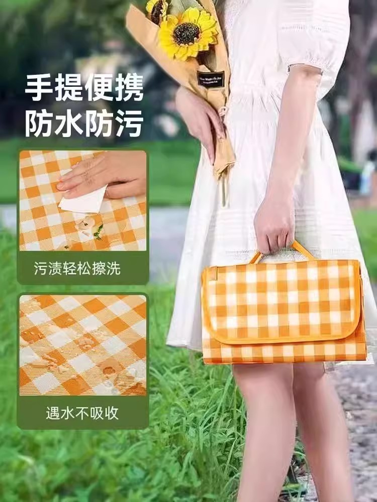 New Style Cooking Mat Moisture-proof Thickened Ins Style Outdoor Outing Portable Mat Oversized Foldable Plaid Picnic Mat
