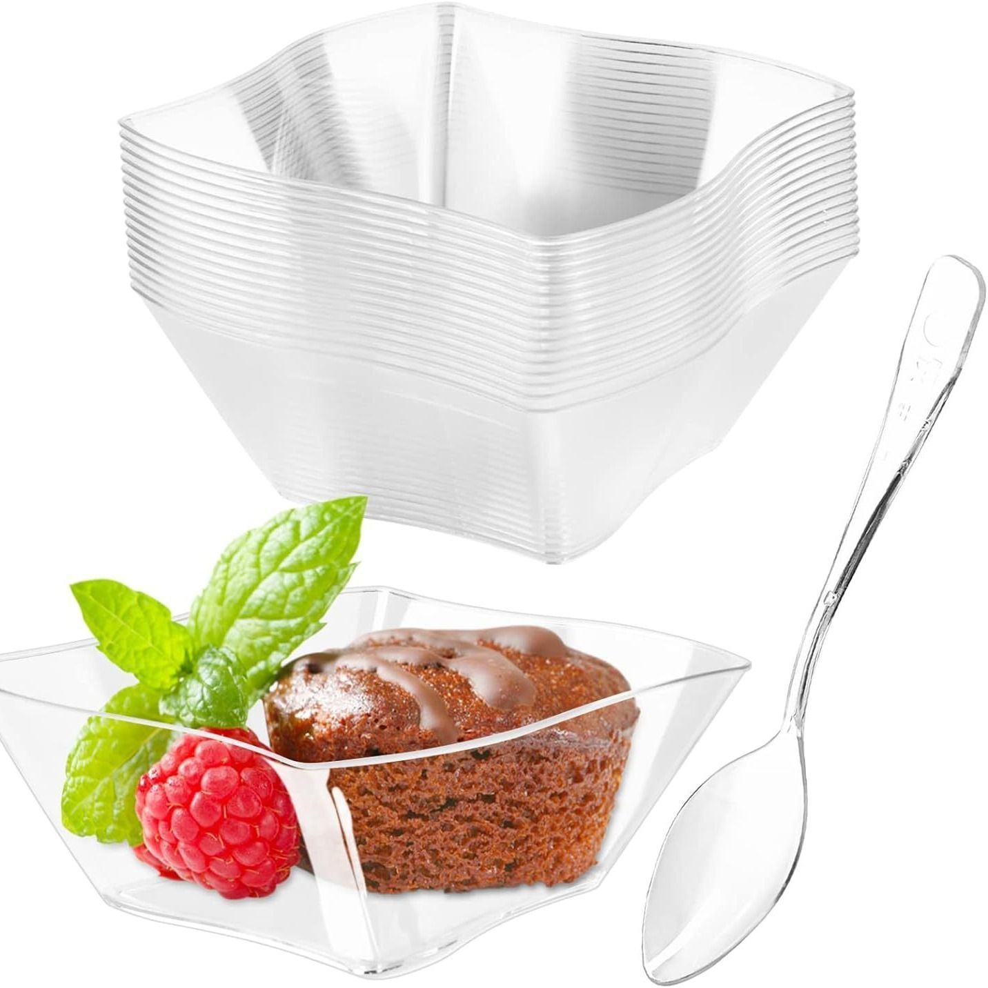 All kinds of saucer square cup mousse cup transparent plastic table dessert dish small party appetizer dish with spoon