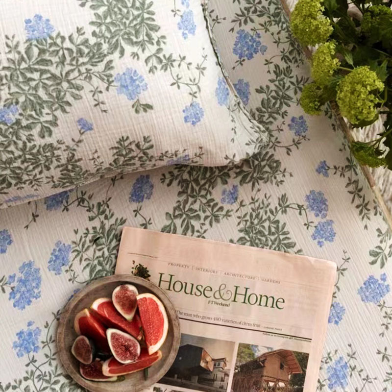 New Style Bedding Four-piece Set ins Style Baby Cotton Bedding Blue Jasmine Gauze Bedding Children's Bedding Cover Pillowcase