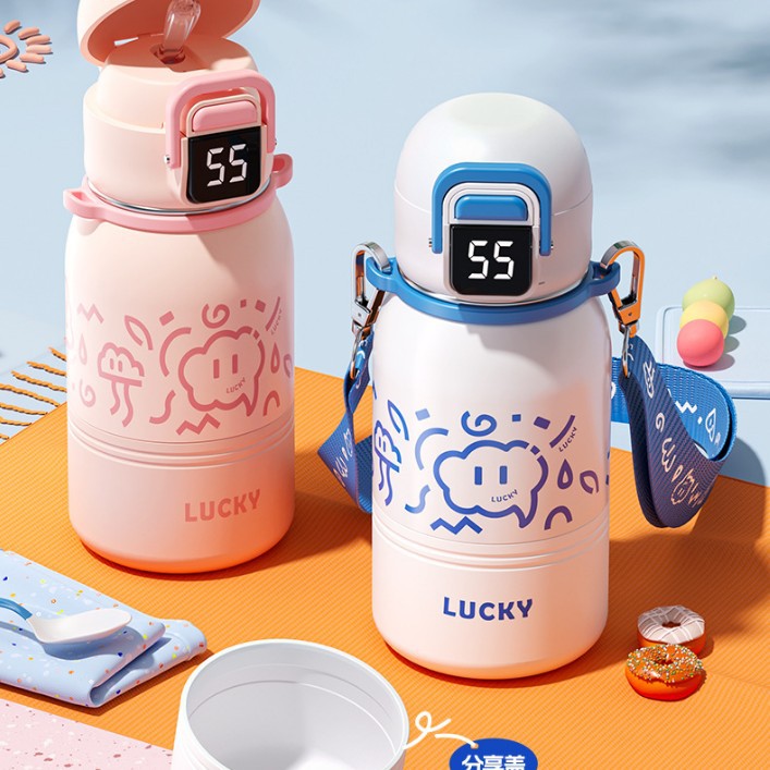 Intelligent warm display children's thermos cup high color value straw portable cup 316 stainless steel